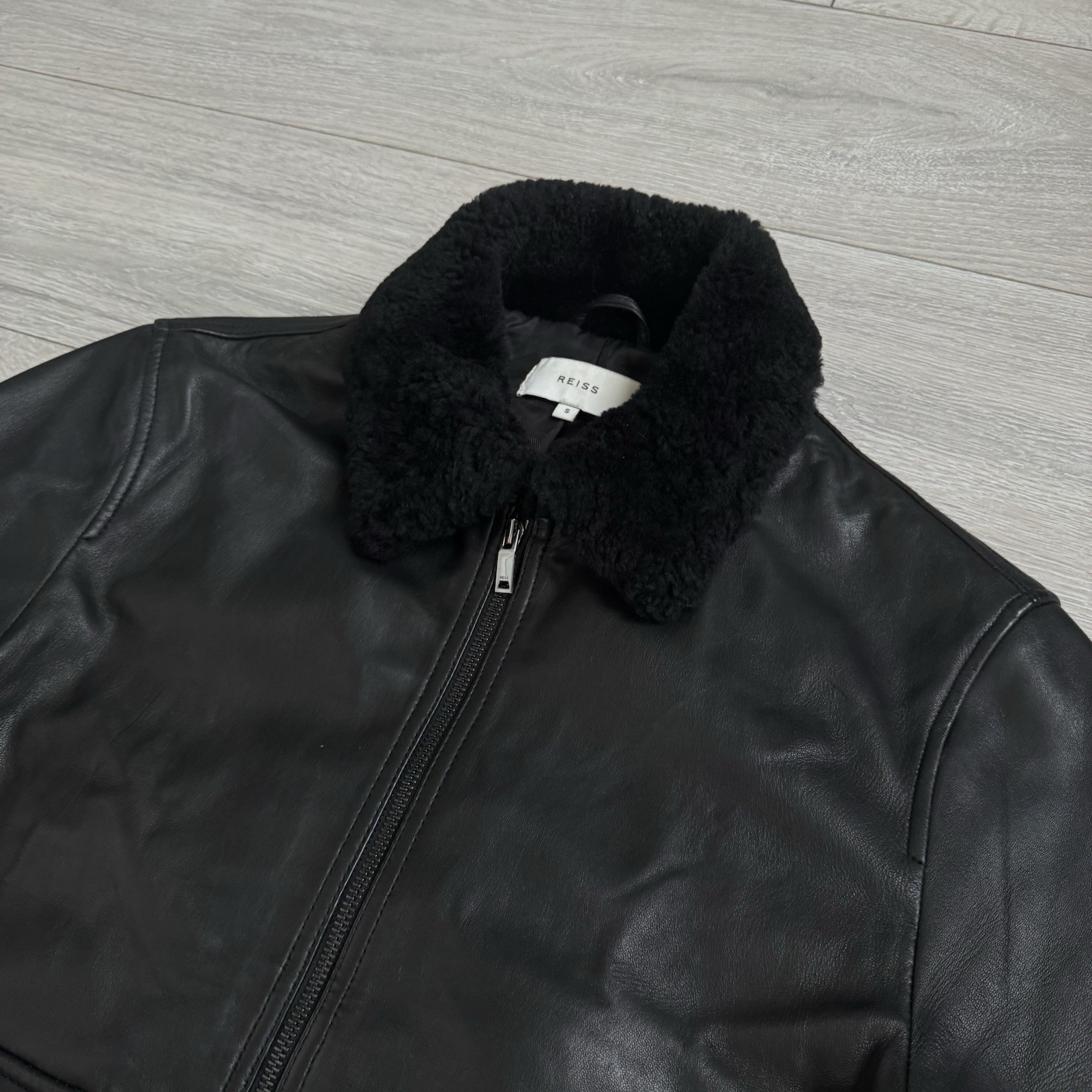 Reiss Leather Shearling Bomber Jacket Black Men’s Small RRP £900 image 5
