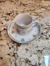 Vintage White Fine China Floral Gold Trim Demitasse Espresso Tea Set Lot of 6