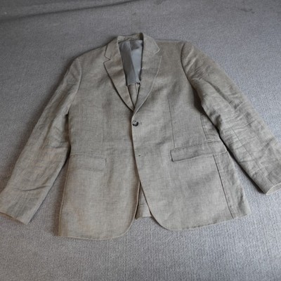 MNG Mango Mens Sport Coat 40R Beige Solid Half Lined 100% Linen Slim Fit
