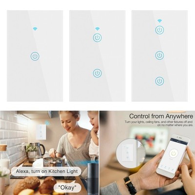 Smart WiFi Light Switch Touch Wall Panel 1/2/3 Gang Works with Alexa Google Home