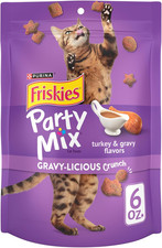 Purina Friskies Cat Treats, Party Mix Gravy-licious Crunch Turkey and Gravy