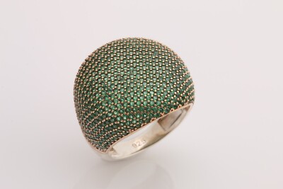 Elit Türkischer Schmuck Runder Smaragd Zirkon 925 Sterling Silber Ringgröße