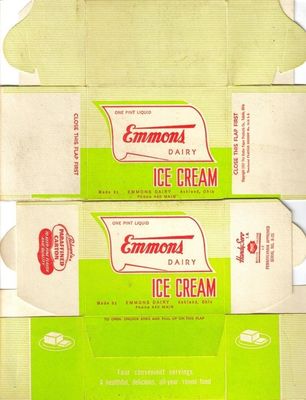EMMONS ICE CREAM CARTON, DATED 1947 UNUSED (STILL FLAT