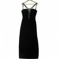 David Butler Black Velvet Floor Length Lined Beaded Evening Women's Dress UK14