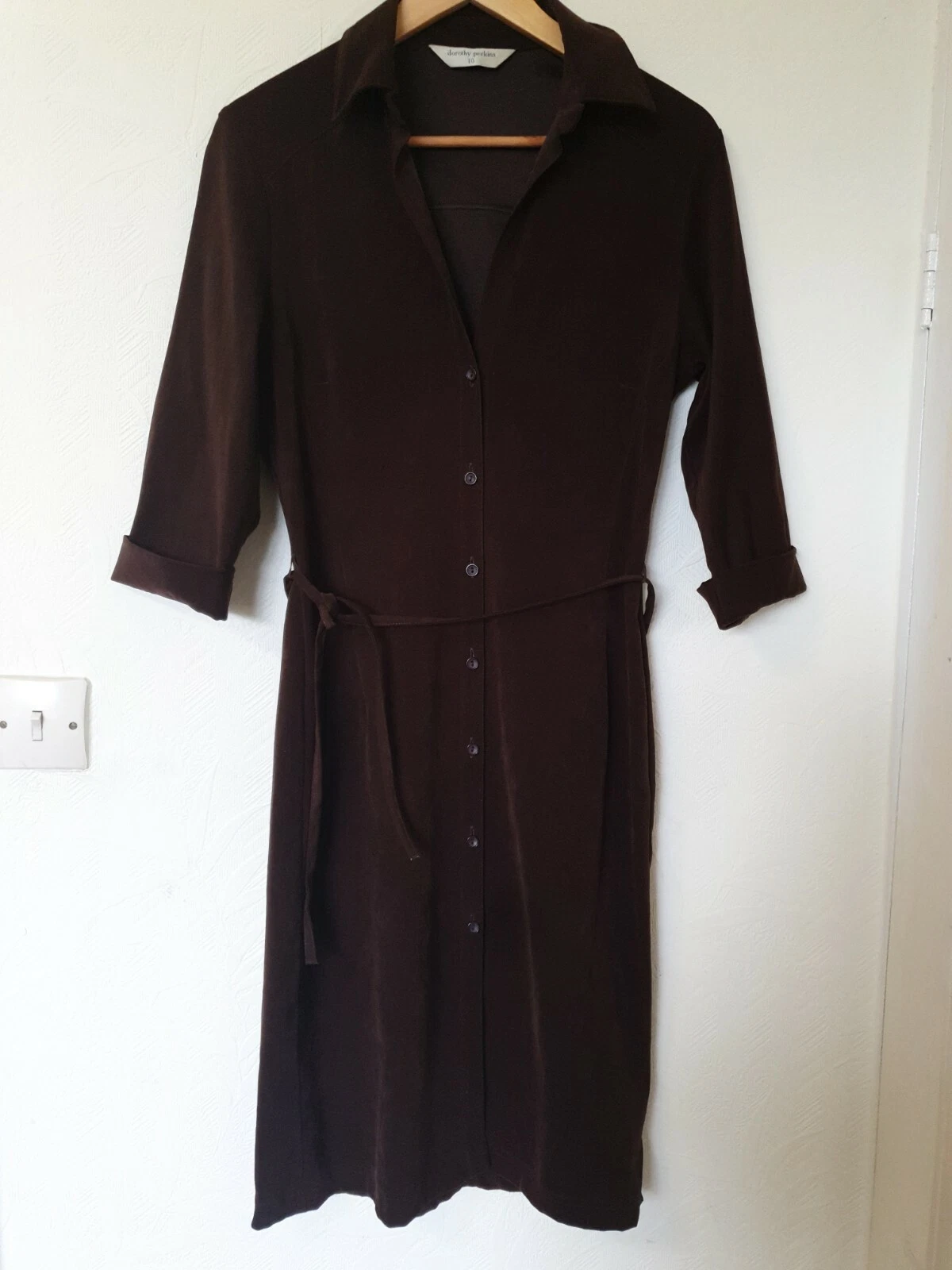 Vintage Dorothy Perkins Brown Button Down Shirt Dress Size 10
