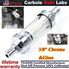 Universal Clearview Glass Fuel Filter Kit Inline 3/8" Chrome Plated​ Hose 9748