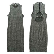 Forever 21 Womens Sleeveless Knit Dress Midi High Neck Cut Out Back Gray Small