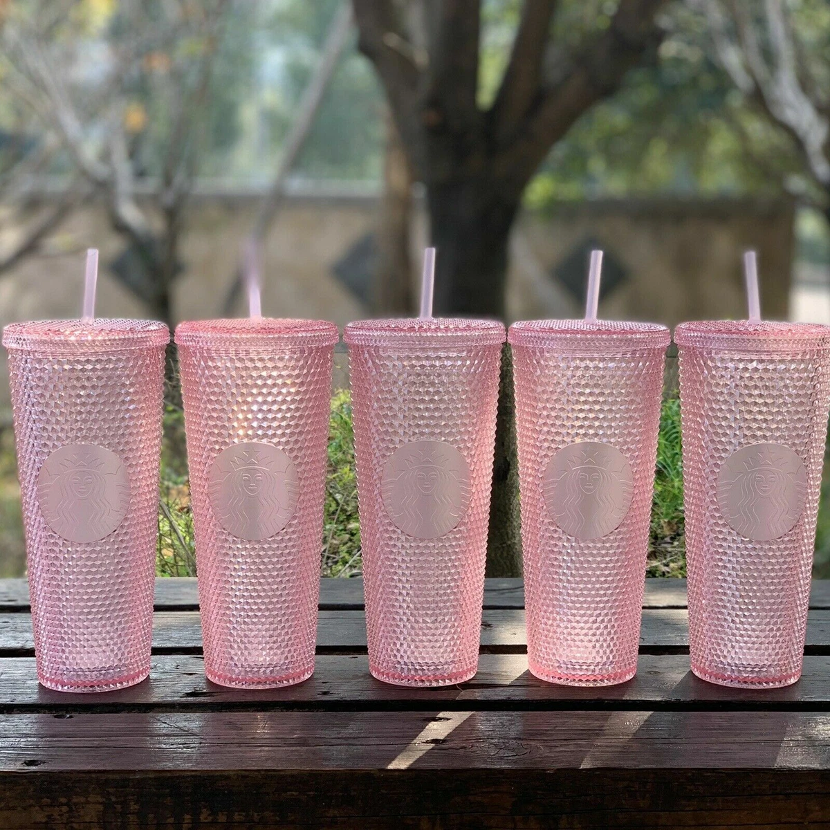 Starbucks 2021 Taiwan Christmas Pink Matte Studded 24oz Tumbler Straw