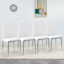 Set of 4 Dining Chairs High Back PU Leather Kitchen Dining Chairs w/ Metal Legs