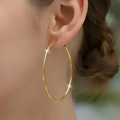 Hoop Earrings Genuine 18 Karat Yellow Gold 100% Fine Jewelry for Women  3/4/5/6cm