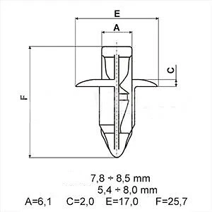 Rivets en plastique pour trou 7,8 - 8,5 mm 10 pièces RVT-PR06 Tourmax - Photo 2/3