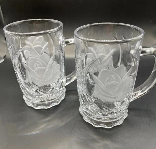 MIKASA Crystal; Rose Pearls pattern 12 oz Mugs; Set of Two; Excellent Condition