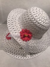 Garden Hat With Pink  Yellow Flower And White Ribbon Girl's Spring White New