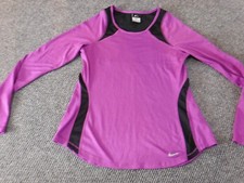 Nike Womens Shirt Small purple dri fit stretch active running logo top