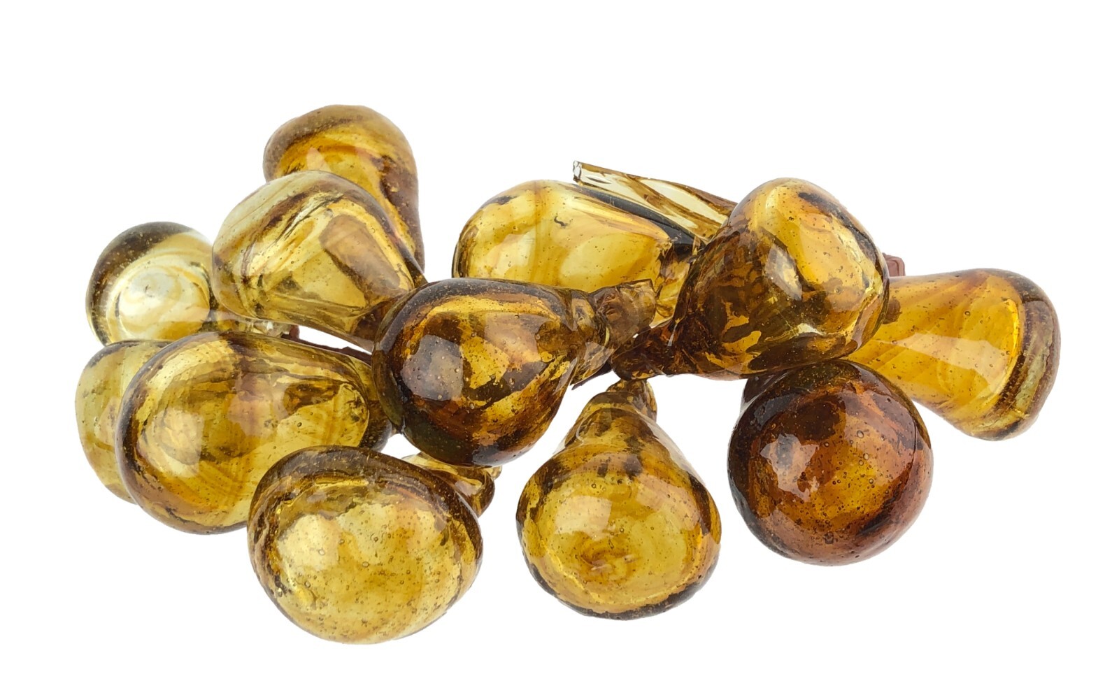 Lovely Vintage Midcentury Hand Blown Amber Art Glass Bunch of Grapes