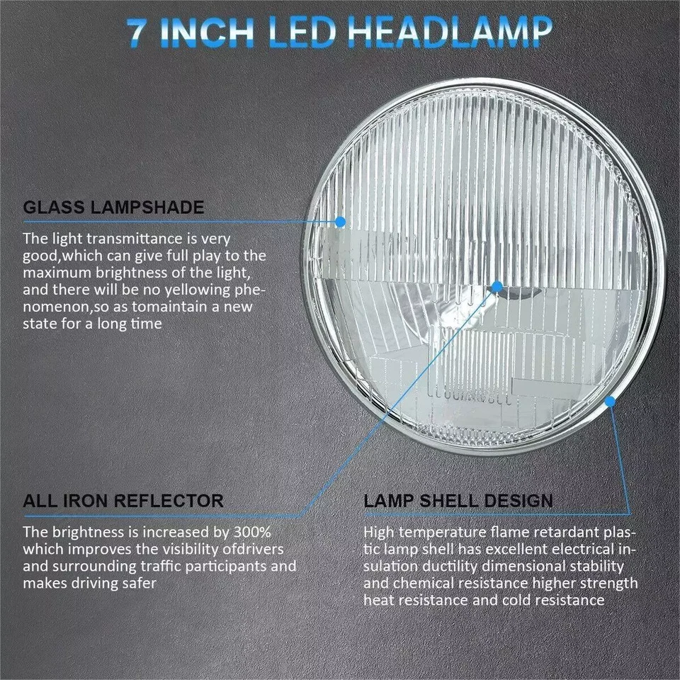 Par de faros LED PUNTO 7" pulgadas haz alto/bajo H4 vidrio para Jeep Liberty 2003-2007 A Foto 4 de 4