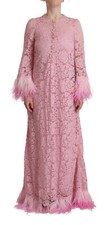 DOLCE & GABBANA Dress Shift Lilac Lace Feathers Long Sleeves IT40/US6/S $7500