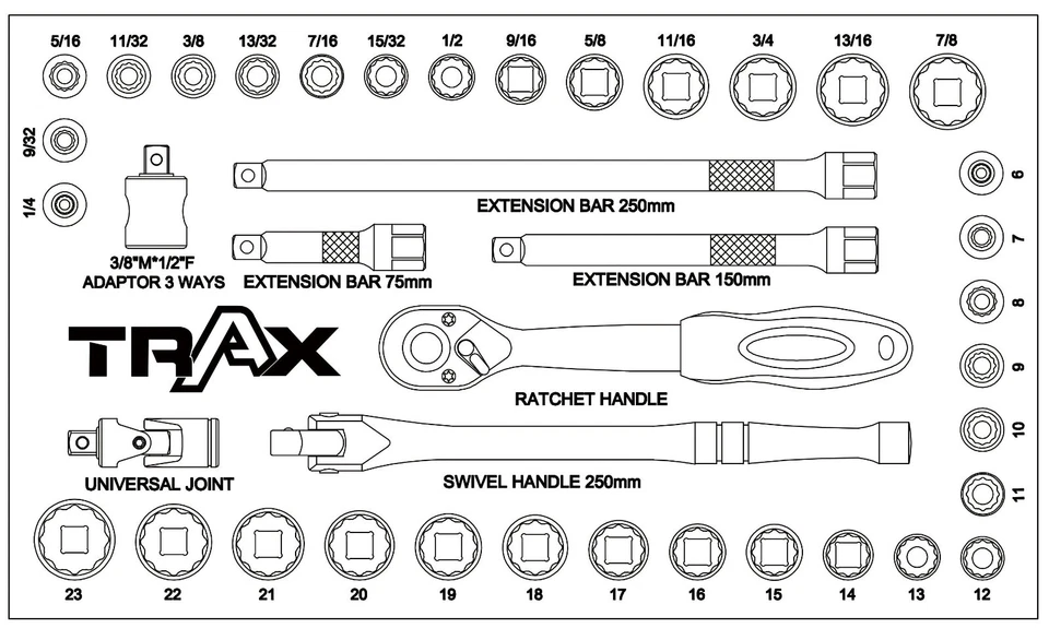 TRAX ARX-38040 40pc 3/8″ Drive Metric & SAE Socket Set – Lifetime Warranty - image 4 of 4