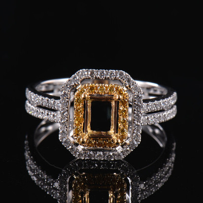 Natural Diamond Bridal Semi Mount Ring Setting Emerald Cut 6x4mm Solid 18K Gold