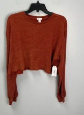 Flirtitude Rust Orange Long Sleeve Thermal Cropped Shirt Juniors Size Large