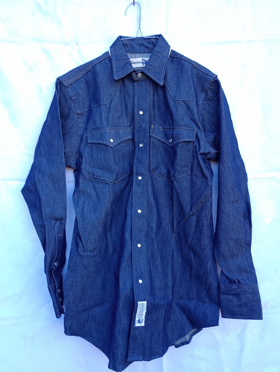 NOS Sears Roebucks Western Denim Pearl Snap Shirt Vtg 70s 80s Size 