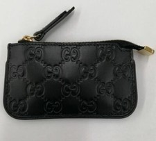 GUCCI GG Guccissima Coin Purse Case Key Ring Black Leather 447964 Auth