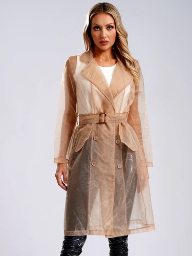 Womens Coat See Through Trench Notch Lapel Jackets Ladies Outerwear Cropped- - Picture 49 of 60