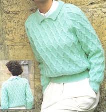 Knitting Pattern To Make Ladies Cable Sweater Raglan Sleeves Pure Wool DK 32-38