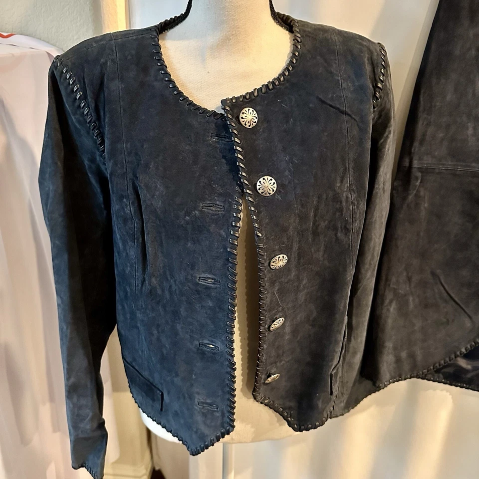 Margaret Godfrey Azul Marino Gamuza Cuero Falda Traje Chaqueta Falda Talla 16 Mujeres Foto 2 de 4