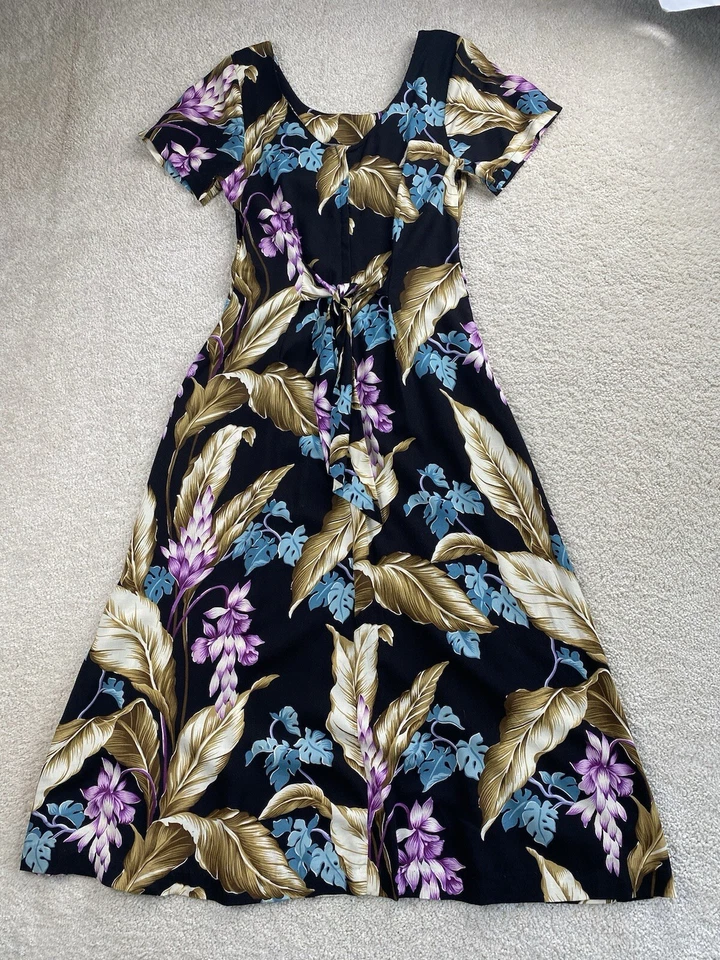 Vestido Tori Richard 10 Tropical Hawaiano Floral Largo Maxi Aloha Hecho en EE. UU. Foto 3 de 4