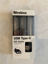 JUST WIRELESS 6 FT CABLE CHARGE SYNC USB TYPE-C BLACK NEW In PACKAGE