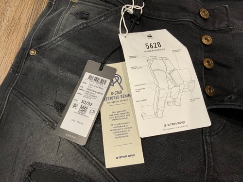 G-Star RAW 5620 3D Zip Knee Slim Jeans Nero Black Stretch Denim Sz 30 x 32 - Picture 5 of 9