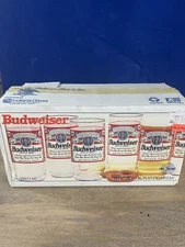 VTG 1997 Anheuser Busch Budweiser 8 pc. Glass Cooler Drinking Cup Set 16 oz