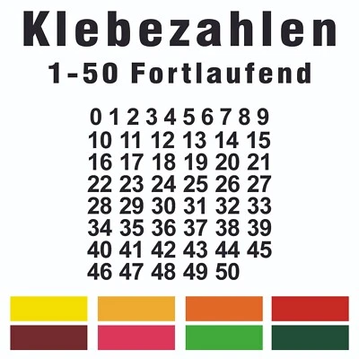EIGENHERSTELLUNG Klebezahlen set 1-50 fortlaufend DIY Hallenbau Sticker Ziffern Nummer