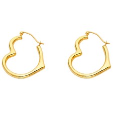 14K Real Gold High Polished Heart Earring Hoop 1 Pair Hinge 2mm Heart Tube Hoop