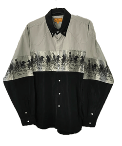 NWT-Mens-Scorpio-USA-Pearl-Snap-Western-Shirt-Gray-Black-Wild-Horses-Long-Sleeve