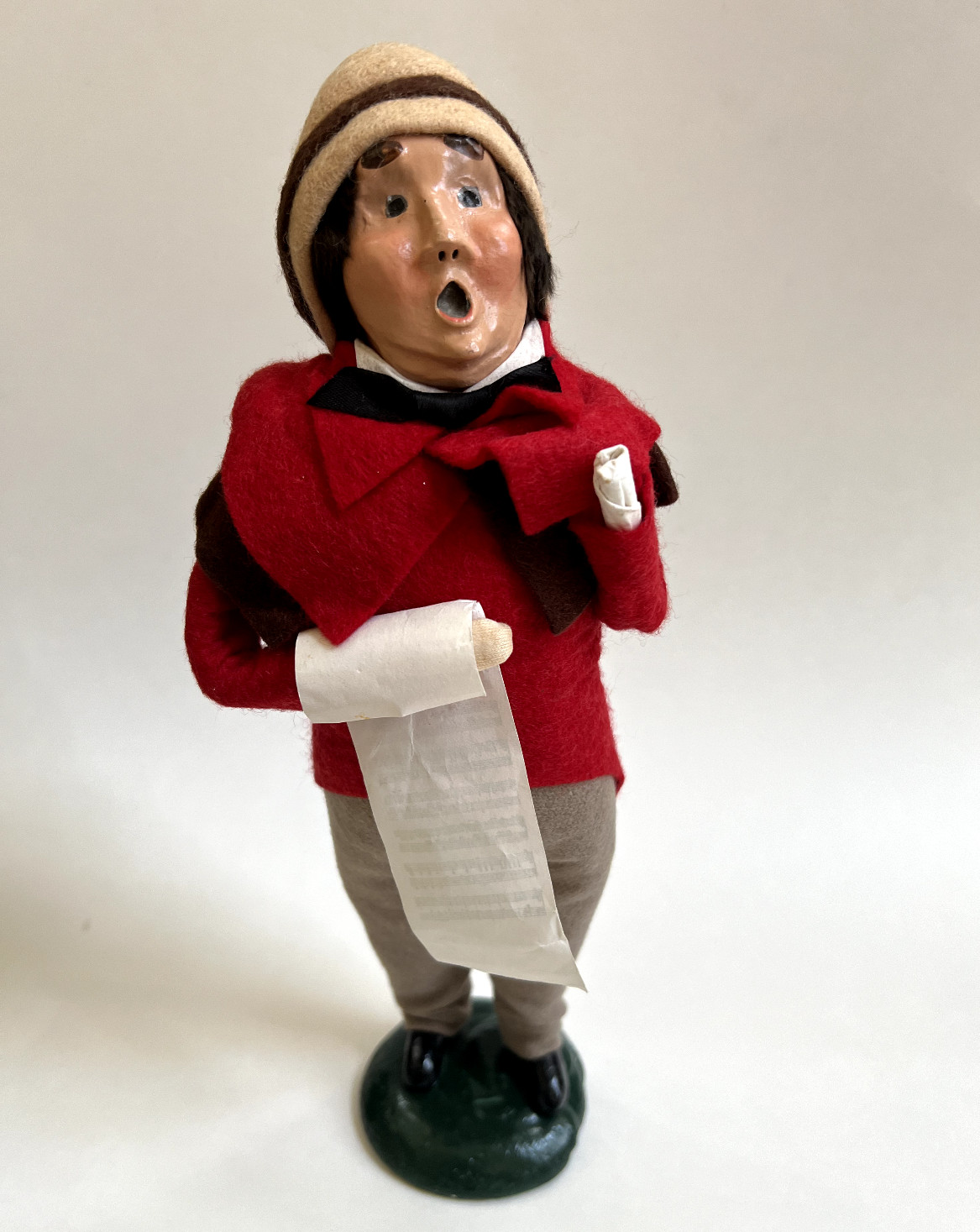 Byers Choice Male Caroler with Music Sheet 1987 Vintage, Missing Bell Left Hand