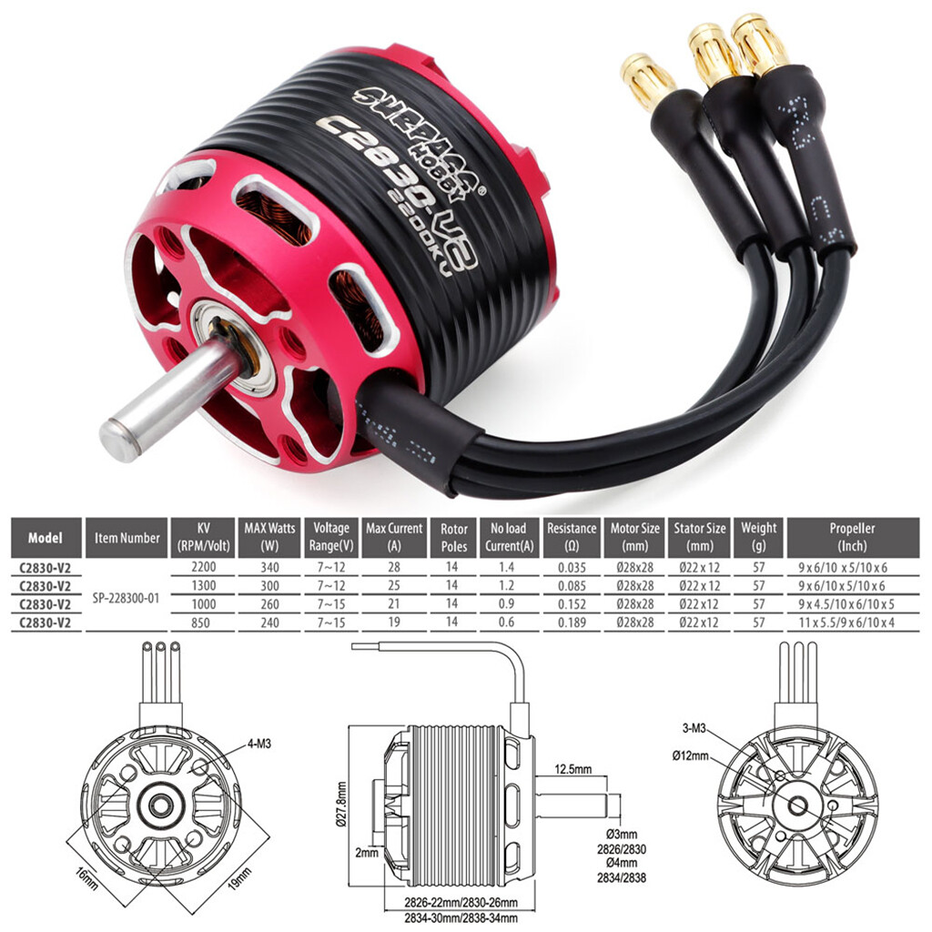 Surpass Hobby New V2 2-3S 2-4S Outrunner Brushless Motor For Fixed-wing  Aircraft
