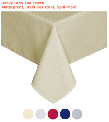 Tektrum 60''X84'' Rectangular Waffle Tablecloth-Waterproof/Stain Resistant (Beige)