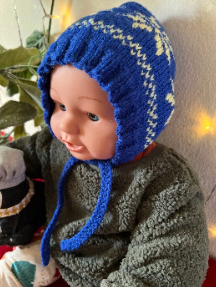 Gorro de bebé tejido a mano hoja azul amarilla 12 meses + 1 pieza Foto 2 de 3