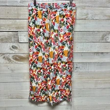C&C California Pants Womens Medium Floral Linen Wide Leg Pull On Pockets Resort