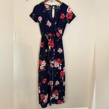 Mi Ami Navy Blue Floral romper maxi Dress Size XS