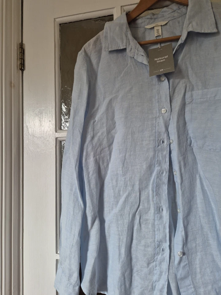 NWT Light Blue Linen Blouse By H&M Size Medium - Image 2 of 4