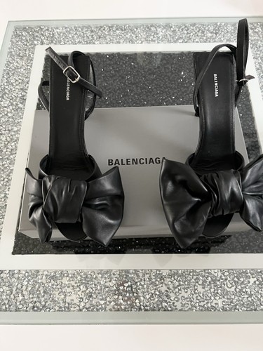 BALENCIAGA FABULOUS SQUARE KNIFE BOW SANDALS, 3.5" HEELS, SOFT LEATHER .