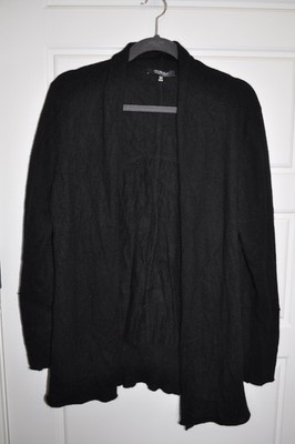 Saks Fifth Avenue Black 100% Cashmere Cardigan Women XL Open Front Draped Shawl 