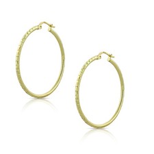 925 Sterling Silver Yellow Gold-Tone Faceted Round Hoop Earrings, 1.40"