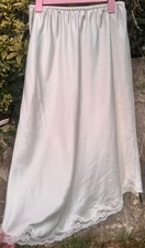 Amaretta Ivory Satin Half Slip Lace Trim Embroidered Rose 26  Vintage