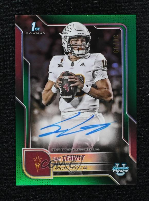 2025 Bowman U Chrome Prospect Green Refractor 30/99 Sam Leavitt #BCA-SL Auto 8e3