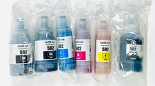 Epson 502 Refill Ink Bottles Black Cyan Magenta Yellow 70ml 127ml 140ml 6-Pack