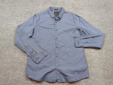 Algo Shirt Mens Large Blue Long Sleeve Button Slim Fit Cotton Stretch
